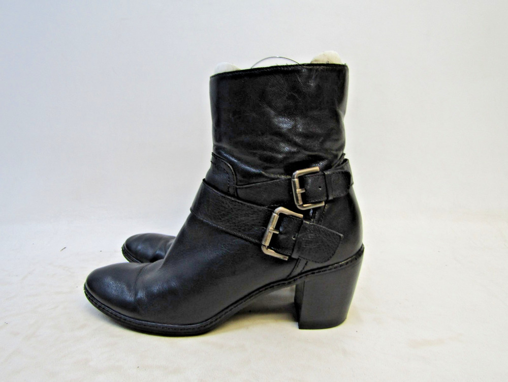 ANNE KLEIN Womens Size 7.5 M Black Leather Ankle Zip Buckle Fashion Boots